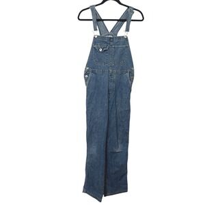 90s Utility Denim Overalls Straight Leg Size S Blue Workwear Casual